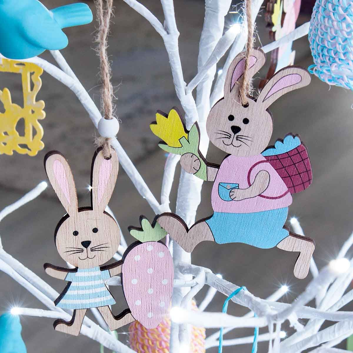 Wooden Bunny Hanging Decorations (4 Designs 15cm)