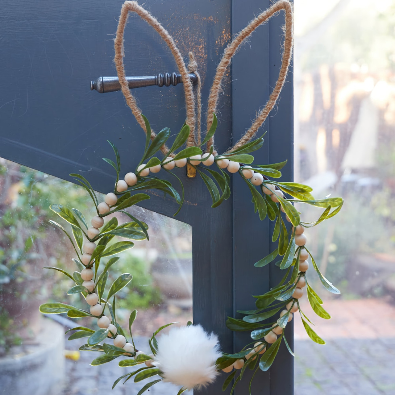 Wood Bead Bunny Wreath 45cm